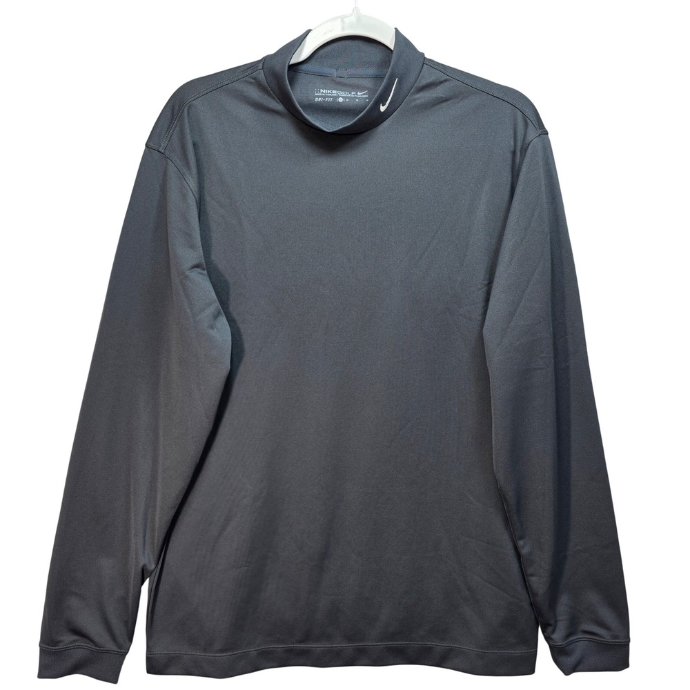 Nike Golf Dri Fit Mens M Mock Neck Long Sleeve Performance Shirt Dark Gray Sport